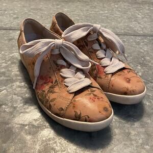 Dansko Orli Floral Leather Sneakers Womens 38 7.5 8 Brown Tan Cottagecore Shoes
